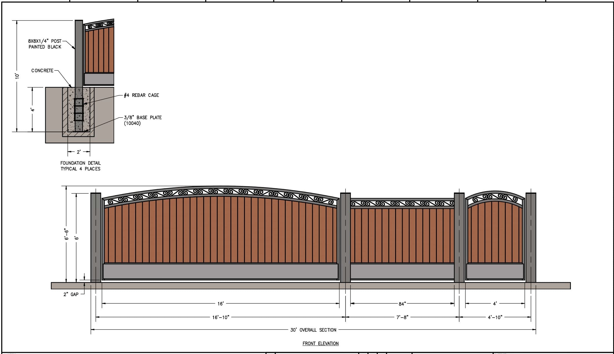 Arched Iron Fence Gate — Elevation Drawing